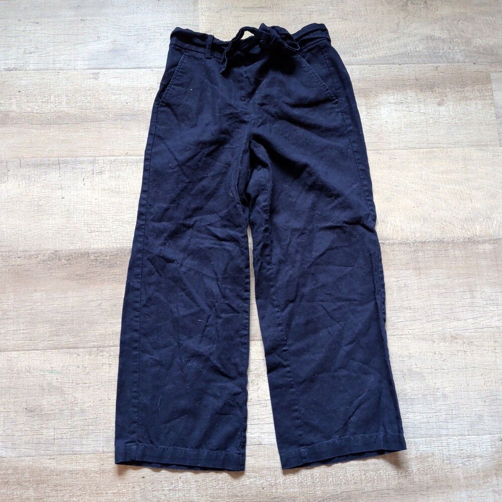 J.Crew Women's Blue Linen Blend Wide Leg Pants Tie Waist Size 2